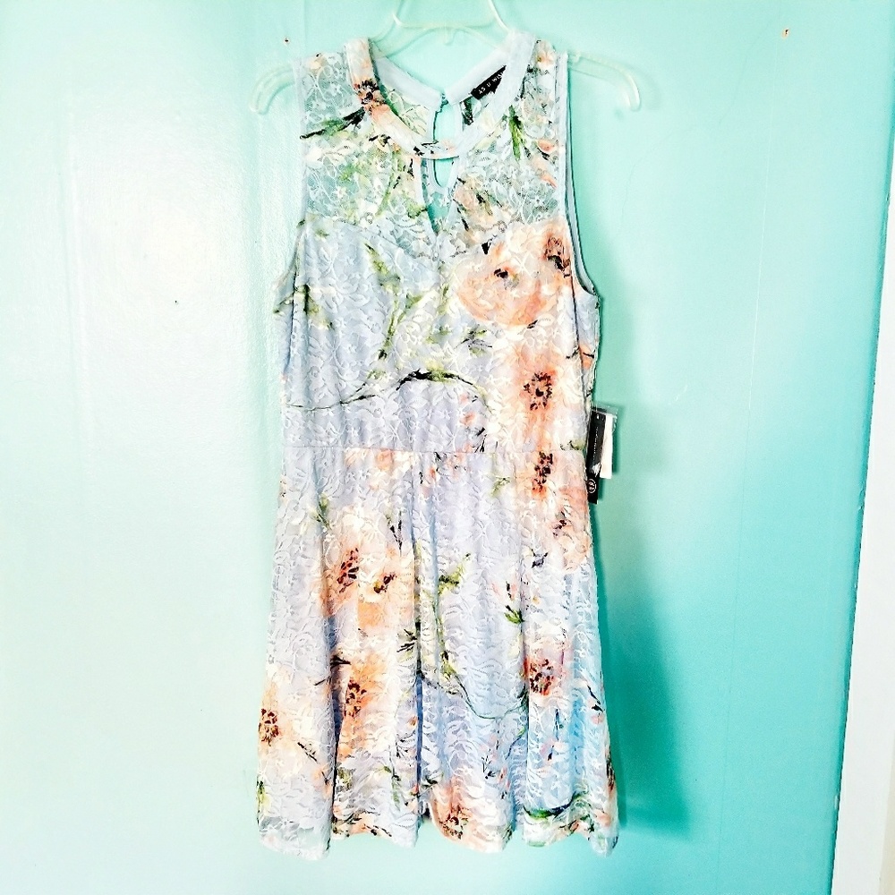 Baby Blue Pastel Floral Cutout Dress